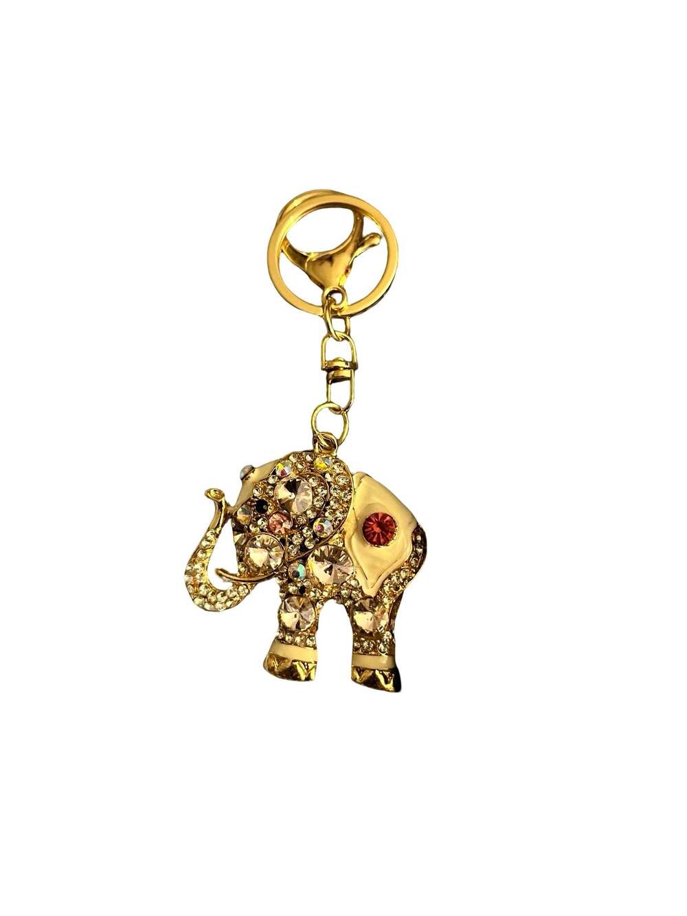 Gold Tone Rhinestone Elephant Keychain Bag Charm